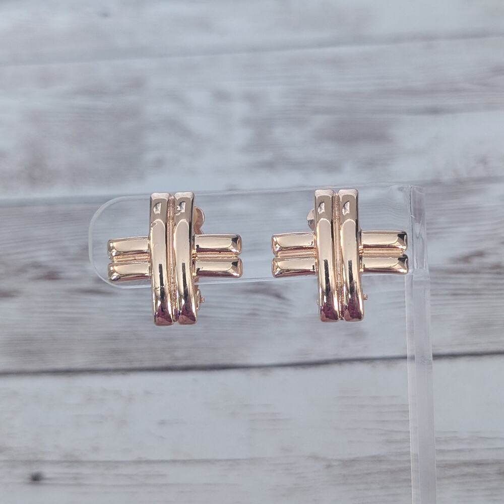 Vintage Clip On Earrings Warm Gold Tone Crossover Statement Large
